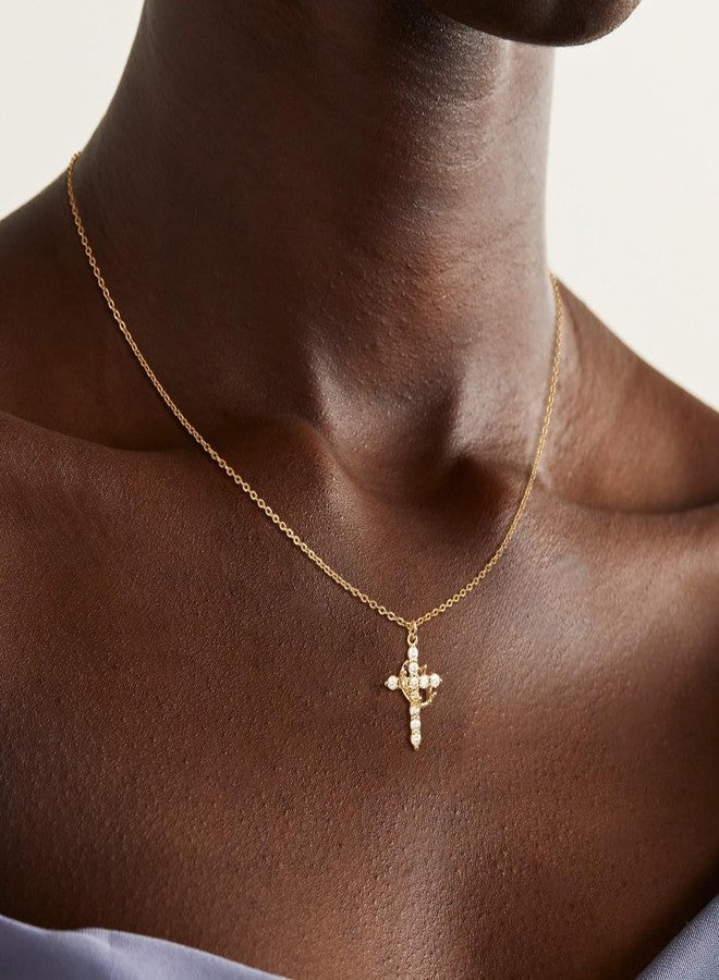 Robaice Gold Crown Cross Necklace for Women, Gold-Plated Christian Faith Necklace with Diamond Accents - Image 5